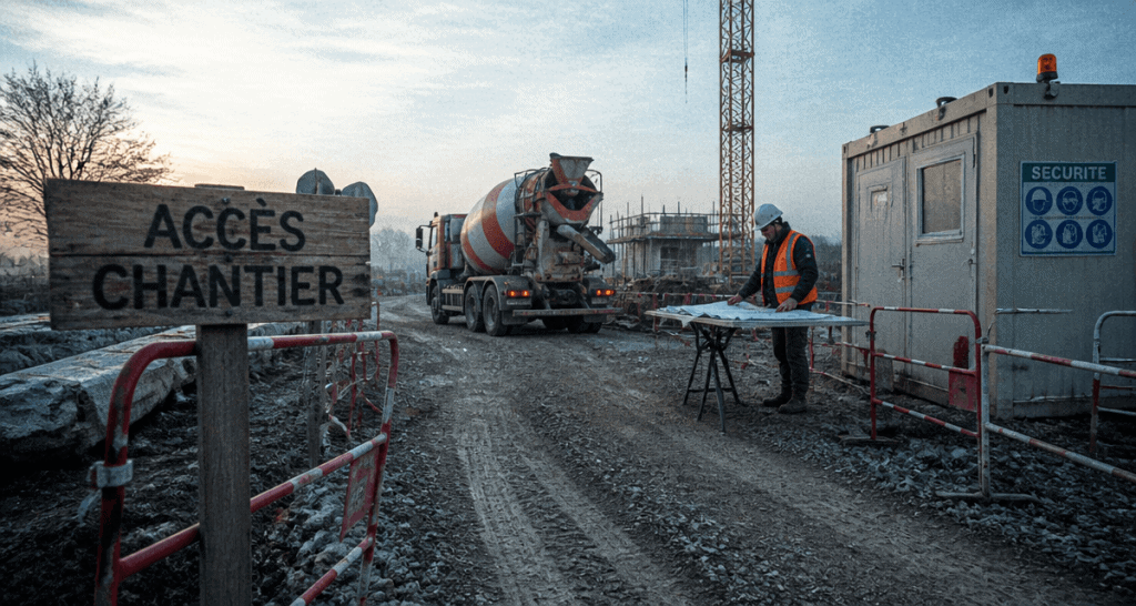 acces chantier chemin tout-venant ouvrier