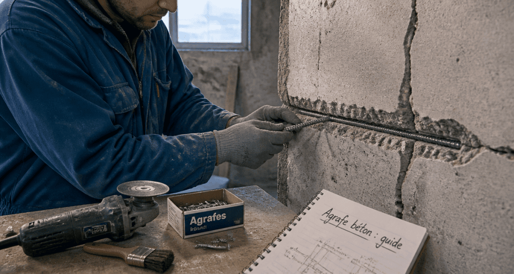 agrafe pour beton sur mur fissuré