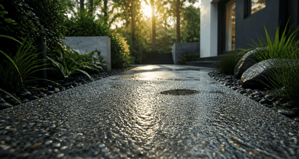 allée jardin béton drainant mouillée