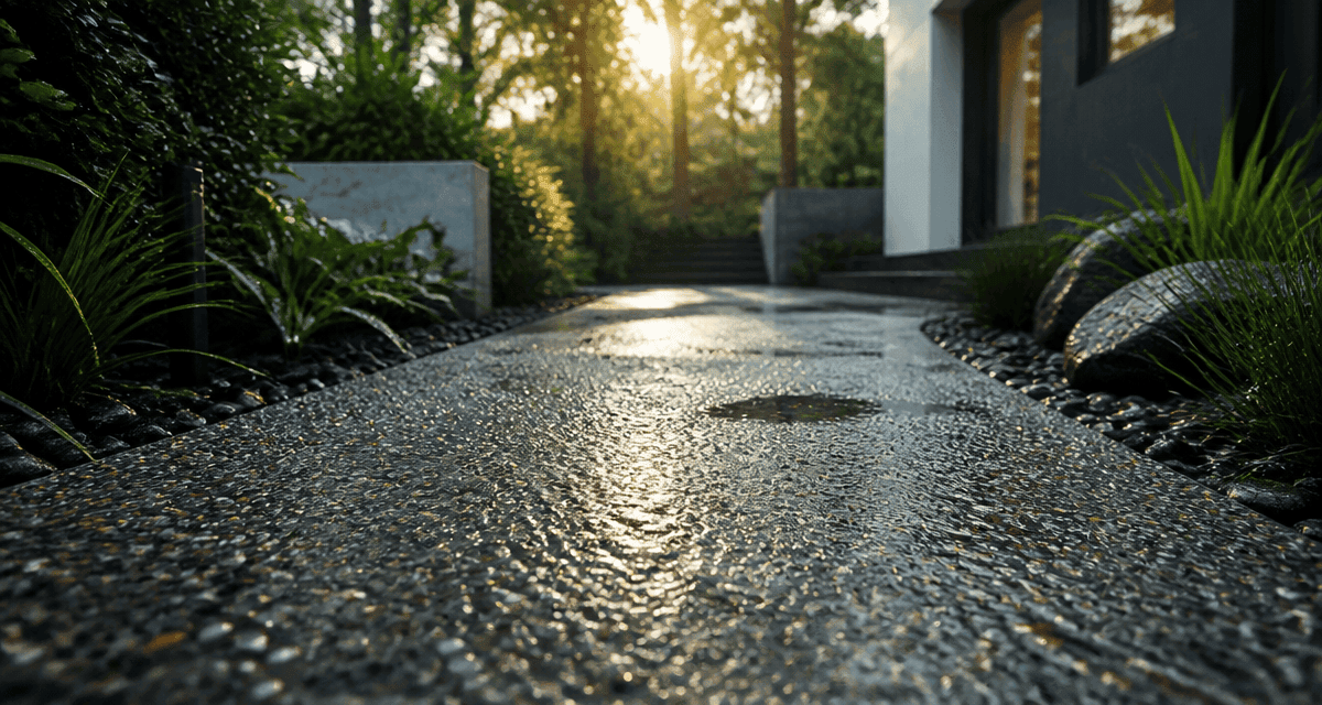 allée jardin béton drainant mouillée