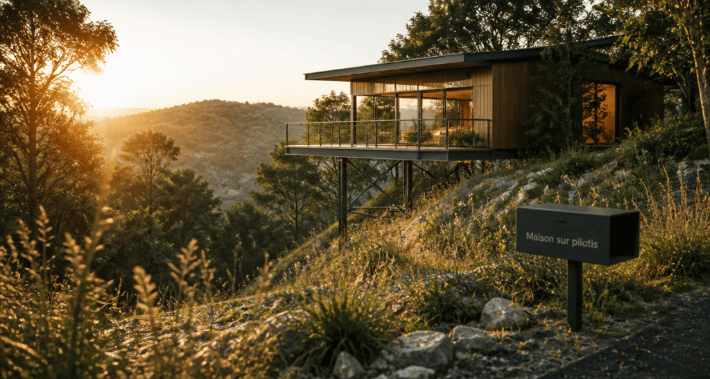 Constructeur maison sur pilotis en bois sur terrain en pente