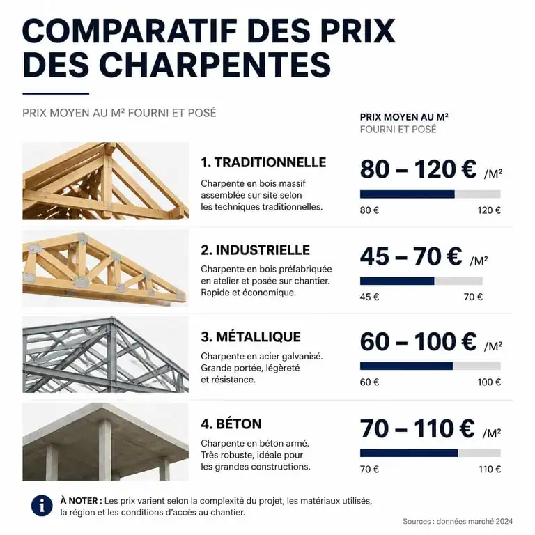 Comparatif des prix au m2 par type de charpente pour votre projet de construction ou rénovation