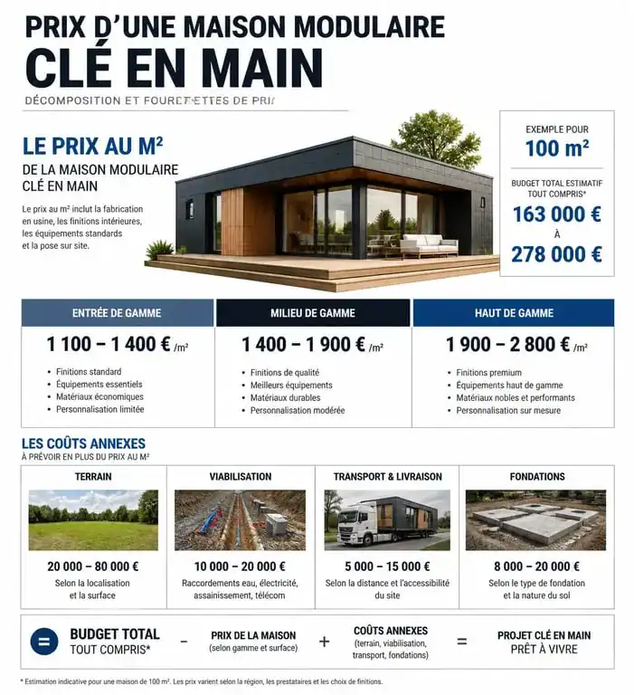Infographie des prix et coûts d'une maison modulaire clé en main