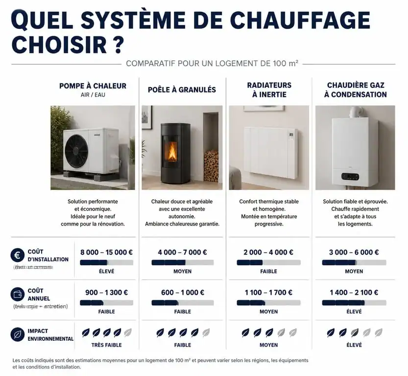 Comparatif des systèmes de chauffage pour une maison de 100m2 : coûts et entretien