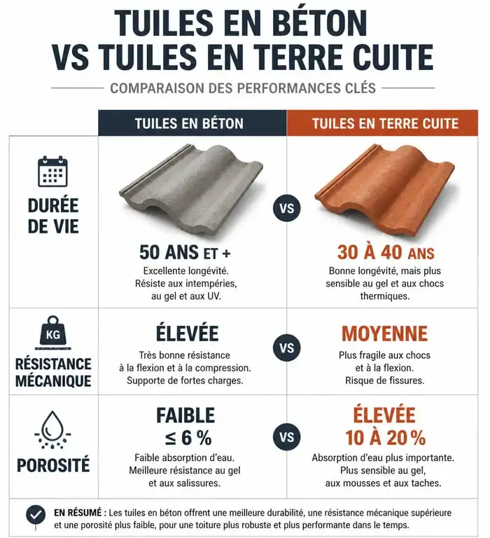 Comparatif durée de vie tuile béton et terre cuite