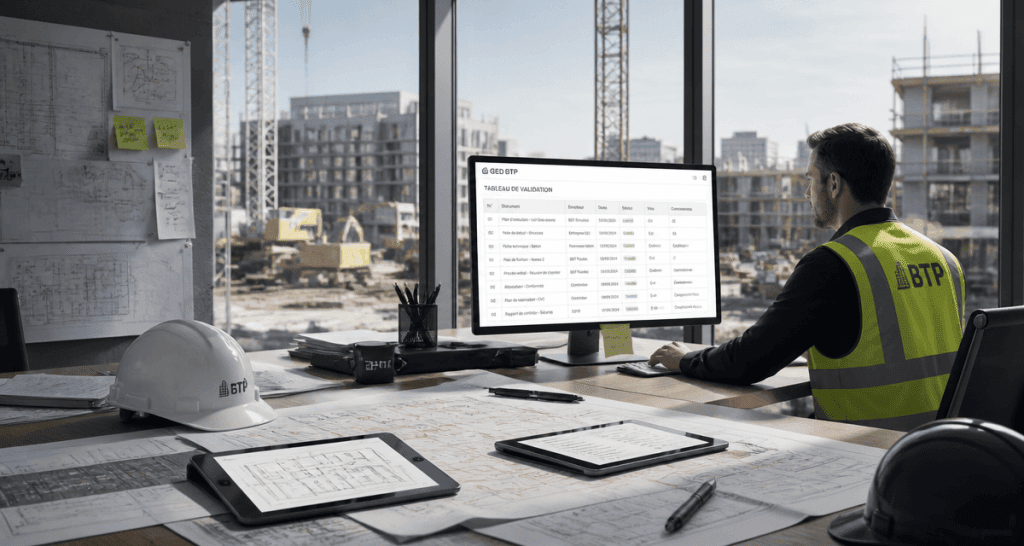 ged btp chef de projet sur chantier moderne