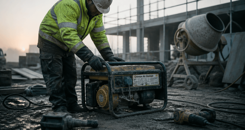 groupe electrogene chantier utilisé par ouvrier
