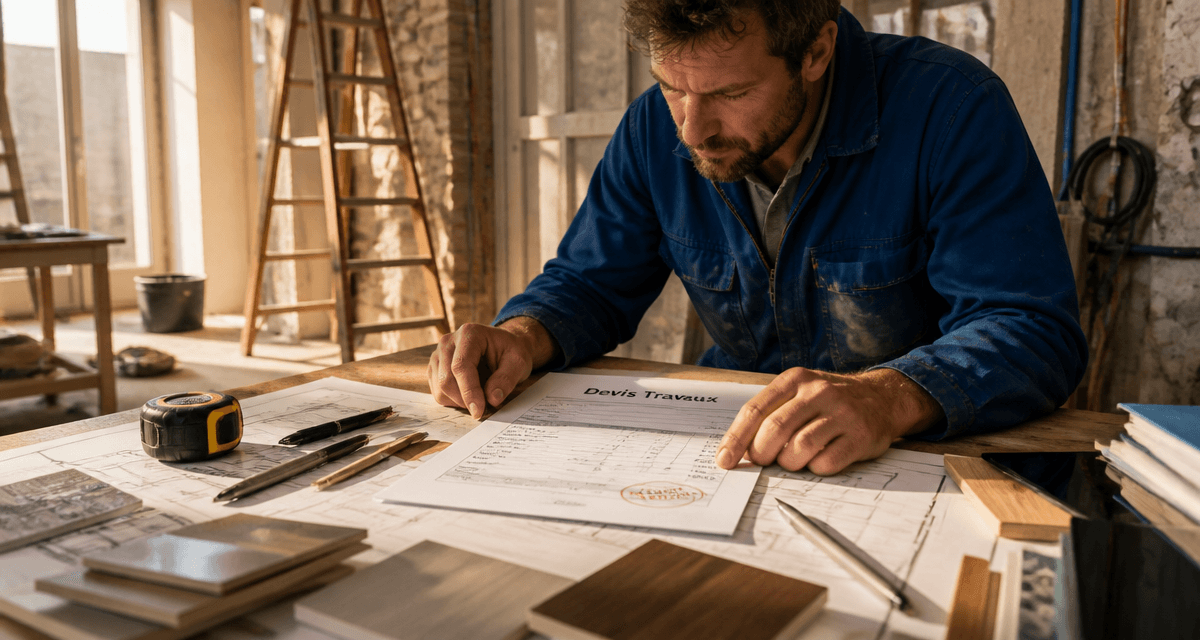 les artisans du batiment examinent un devis