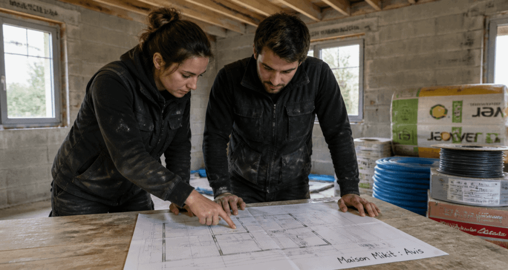 maison mikit avis couple regarde plan chantier