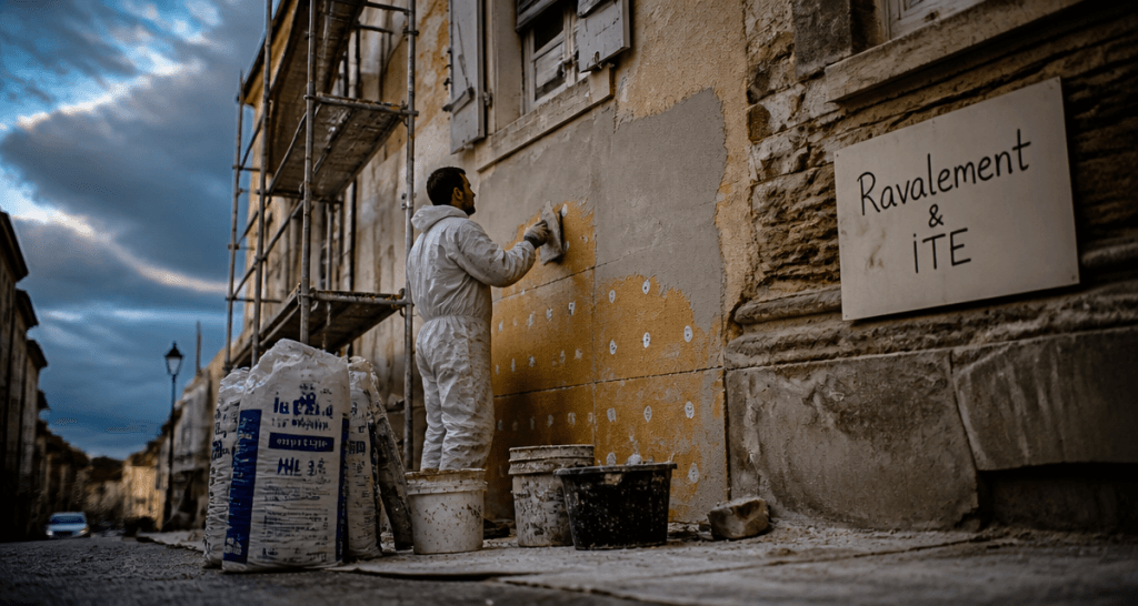 Ravalement ITE sur façade immeuble ancien