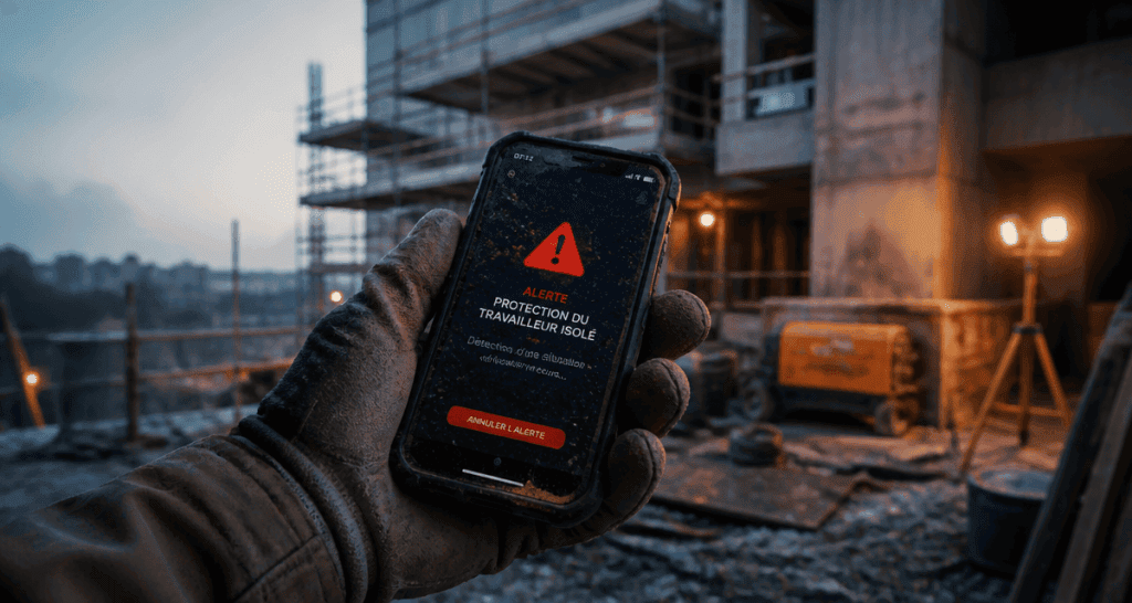 smartphone de chantier sur chantier poussiéreux