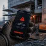 smartphone de chantier sur chantier poussiéreux