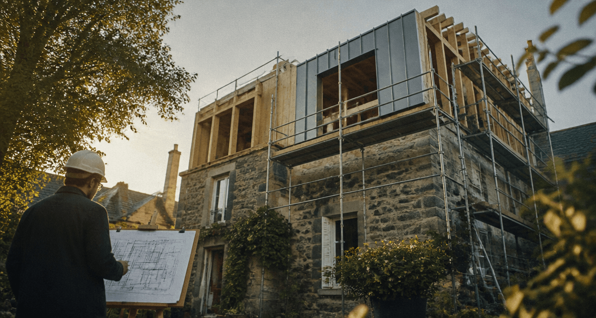 Surélévation maison ancienne en travaux