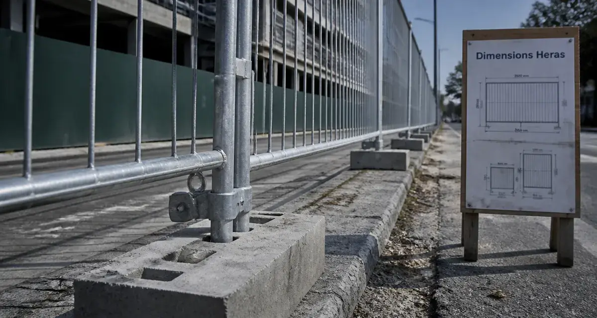 Barrière heras dimension standard en acier galvanisé sur chantier