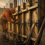 Coffrage mur béton ouvrier chantier