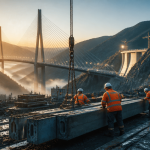 Construction de grands ouvrages chantier au lever du jour