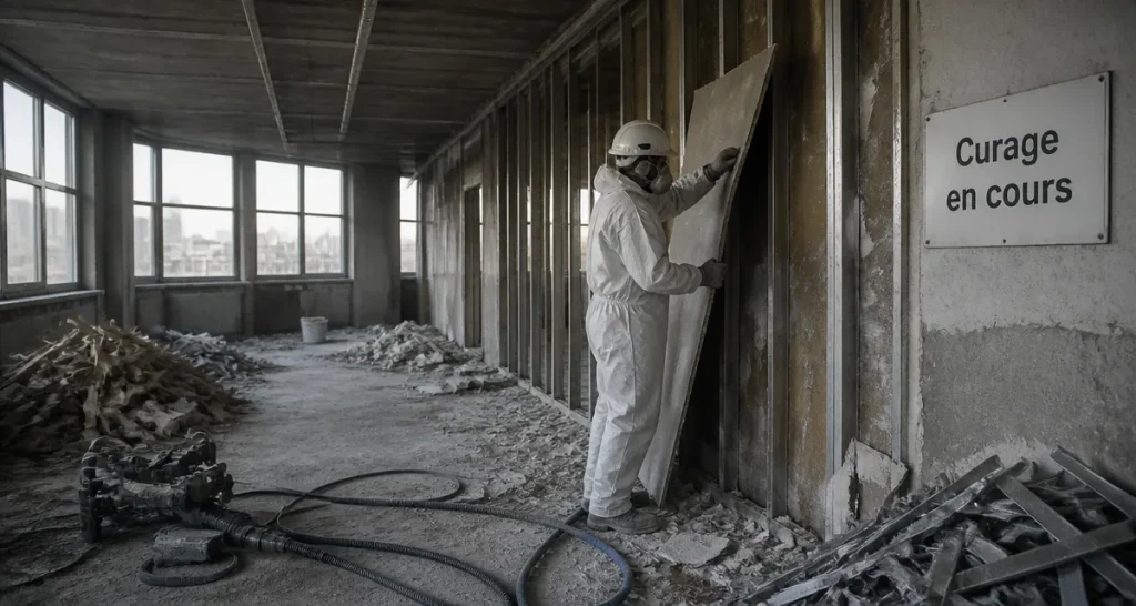 Curage batiment ouvrier retire cloison chantier