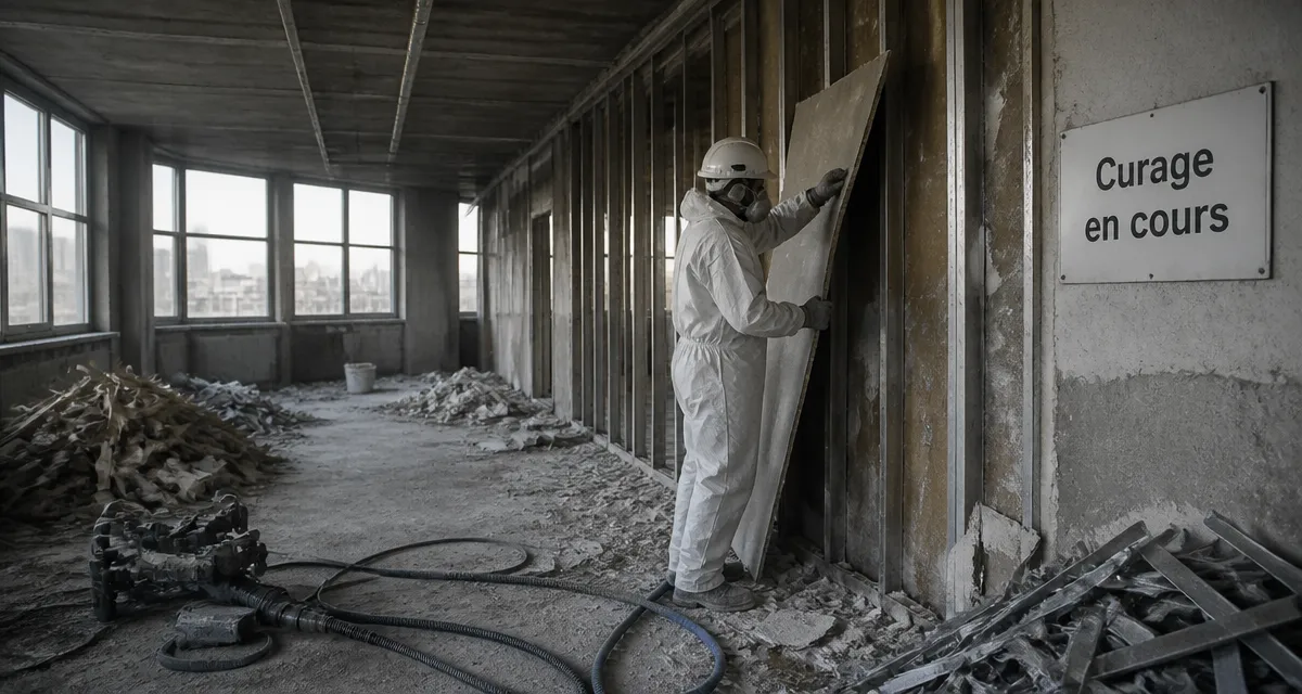 Curage batiment ouvrier retire cloison chantier