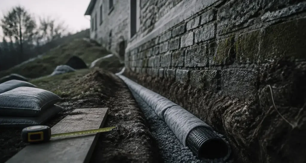 Drainage maison ancienne prix : tranchée, tuyau drainant et gravier