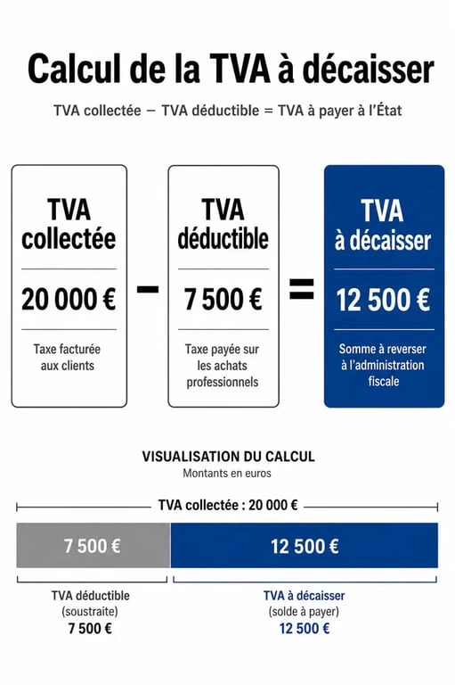 Schéma explicatif du calcul de la TVA déductible et collectée en comptabilité