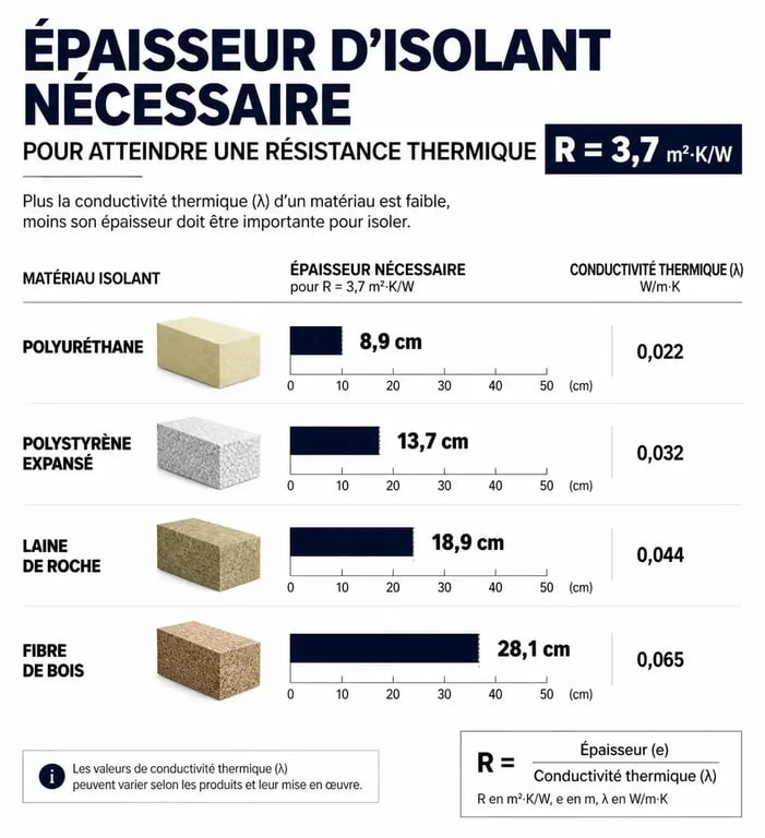 Comparatif des épaisseurs d'isolants pour l'isolation extérieure ITE