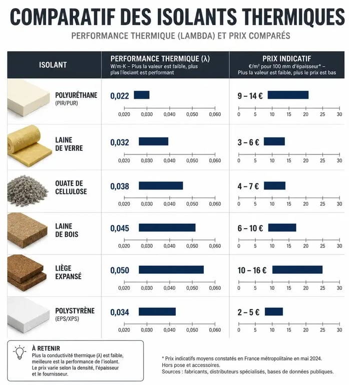 Tableau comparatif isolant thermique : performance et prix des matériaux