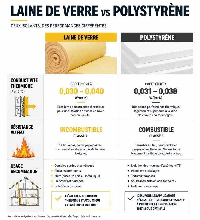 Comparatif technique entre isolation polystyrène ou laine de verre pour la rénovation énergétique