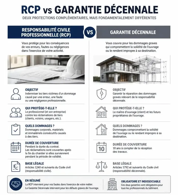 Comparatif entre la Responsabilité Civile Professionnelle et la garantie décennale pour les travaux