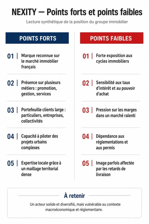 Synthèse des points forts et faibles de Nexity pour se faire un avis nexity éclairé sur le promoteur immobilier.