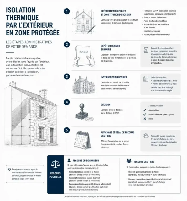 Processus administratif pour une demande d'isolation extérieure en zone ABF