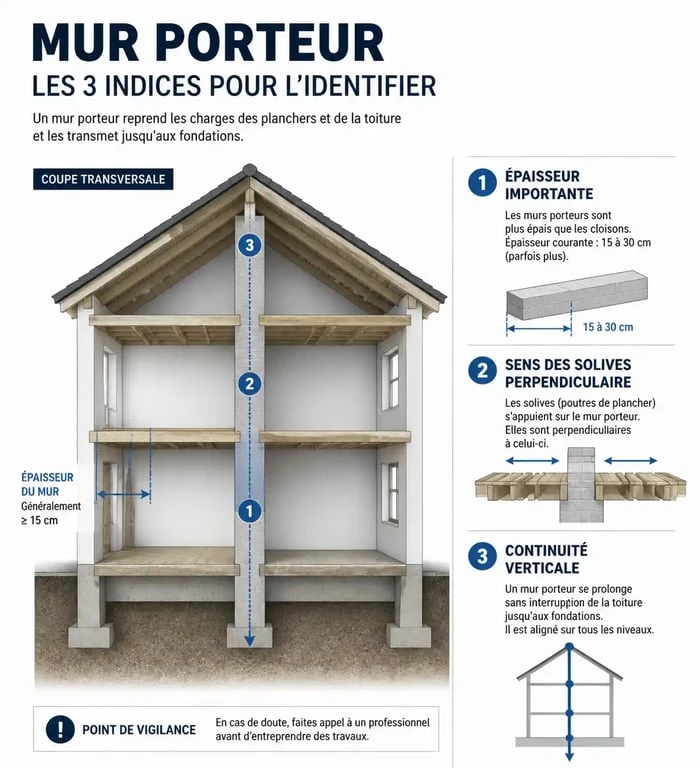 Comment reconnaître un mur porteur : infographie des indices techniques