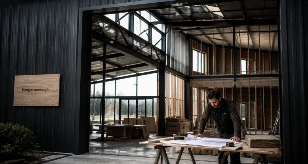 hangar aménagé en maison en cours de travaux