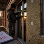 Isolation exterieure quelle epaisseur : panneau isolant 35 mm sur façade en chantier