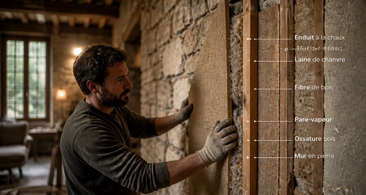 isoler un mur en pierre avec laine de chanvre et fibre de bois