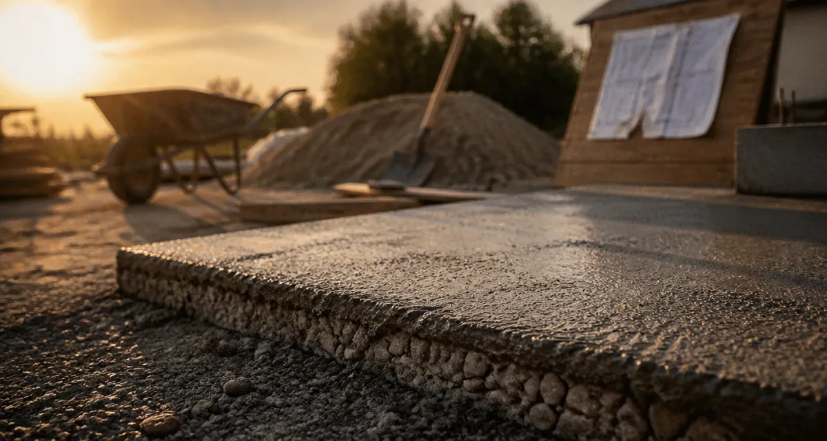 peut-on couler une dalle béton directement sur la terre, chantier avec dalle fraîchement coulée