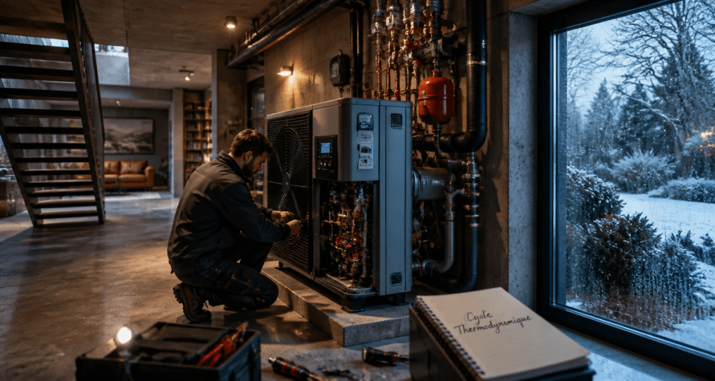 pompe a chaleur comment ça marche technicien sous-sol