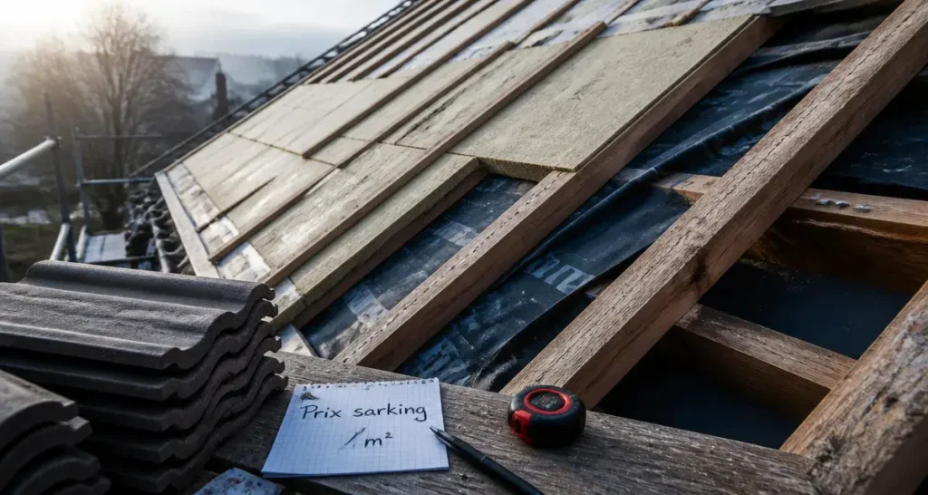 Sarking prix m2 : isolation toiture par l’extérieur en chantier