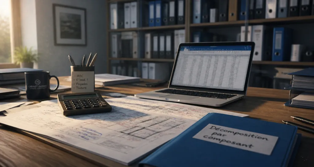 tableau décomposition immeuble par composant sur bureau expert-comptable
