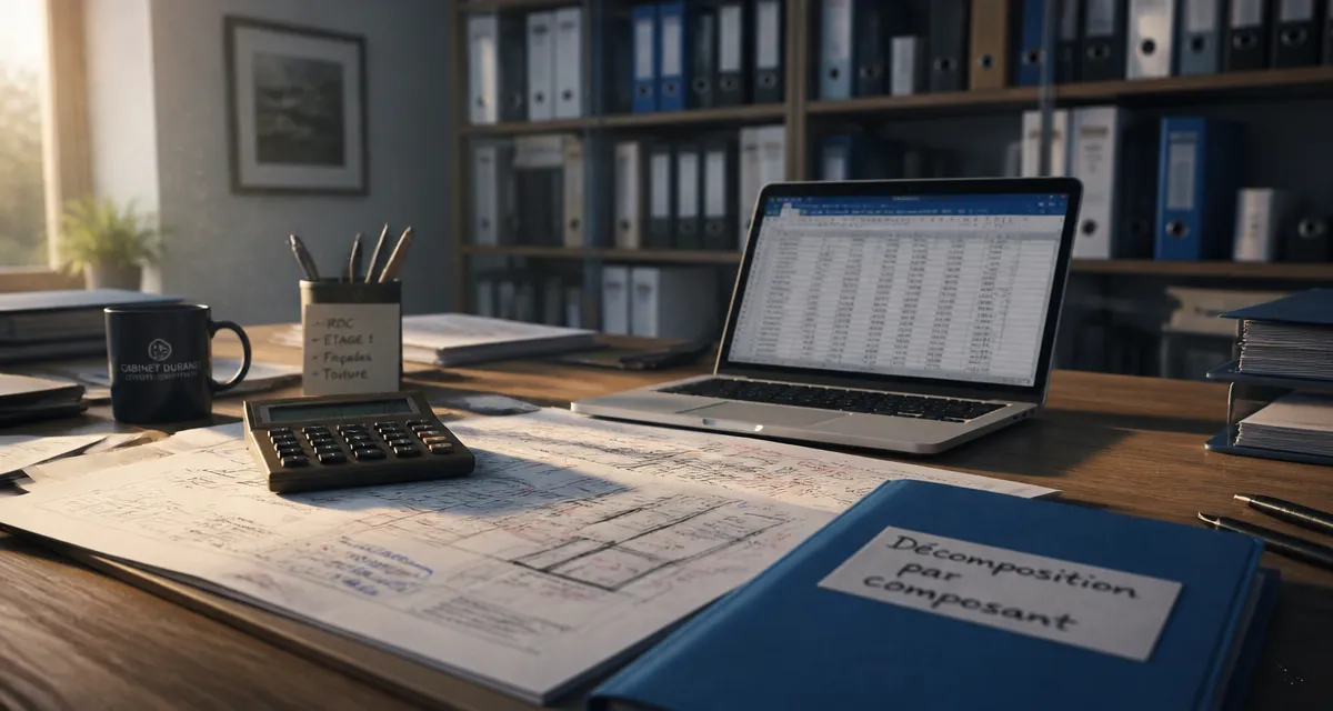tableau décomposition immeuble par composant sur bureau expert-comptable