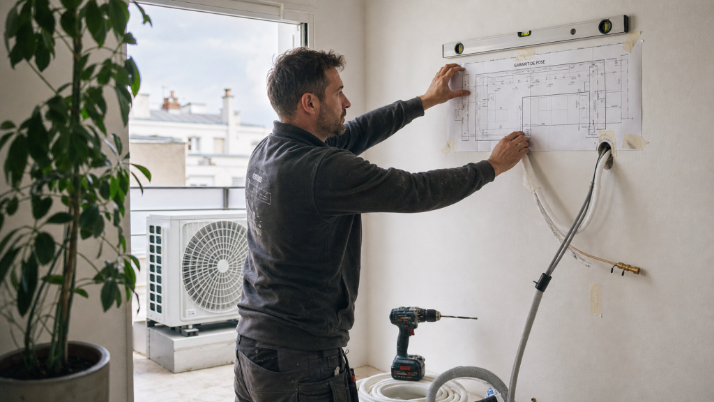 Climatiseur à installer soi même, prêt à poser, split en salon lumineux