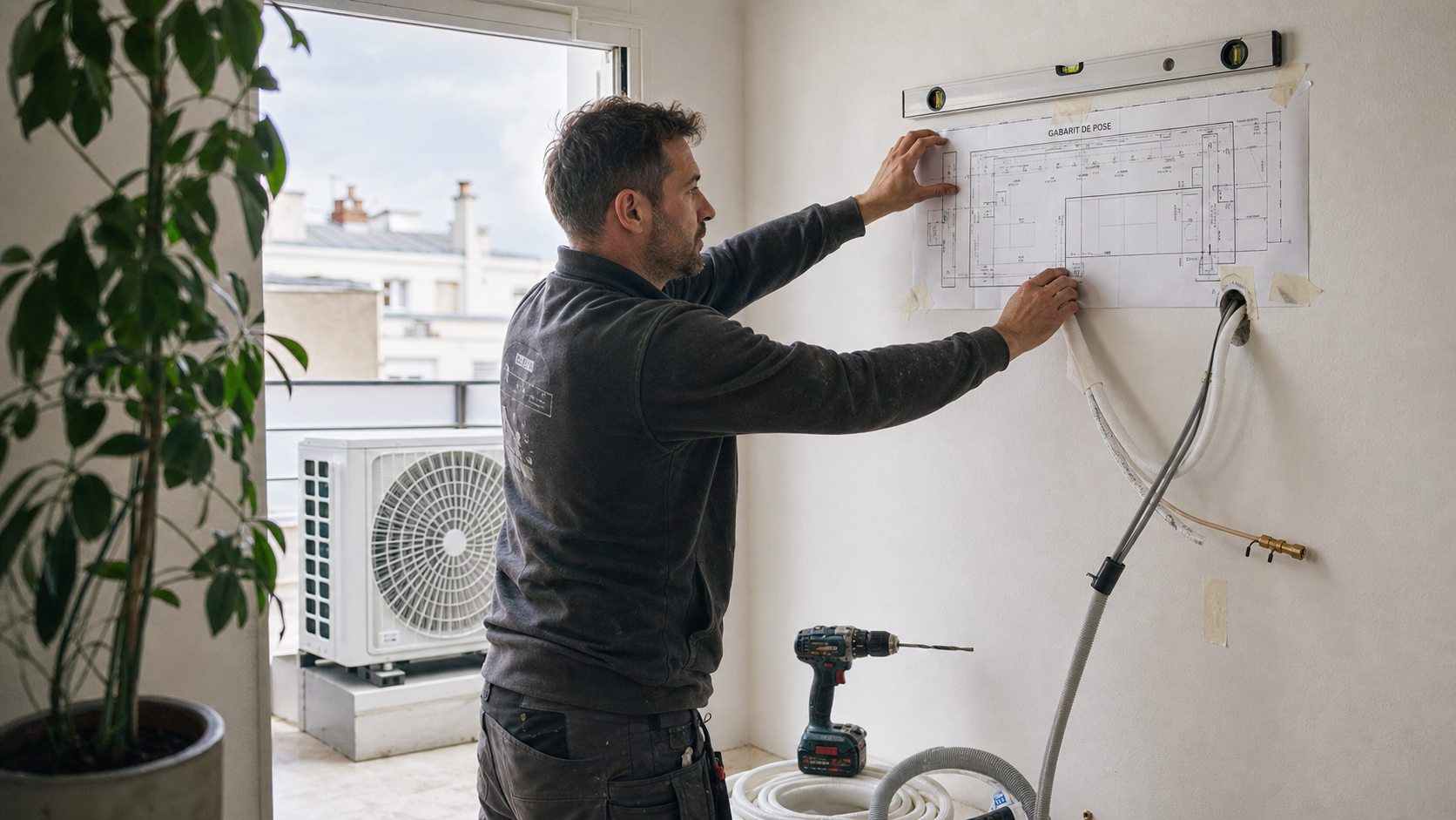 Climatiseur à installer soi même, prêt à poser, split en salon lumineux
