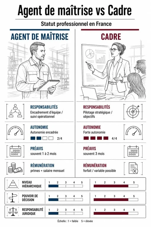 Comparatif agent de maitrise cadre ou non cadre