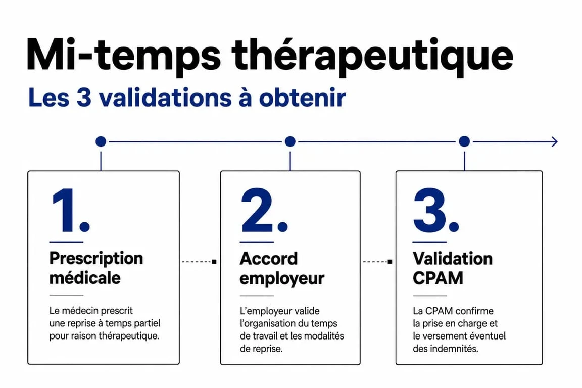 Schéma des étapes de la procédure de demande de mi-temps thérapeutique