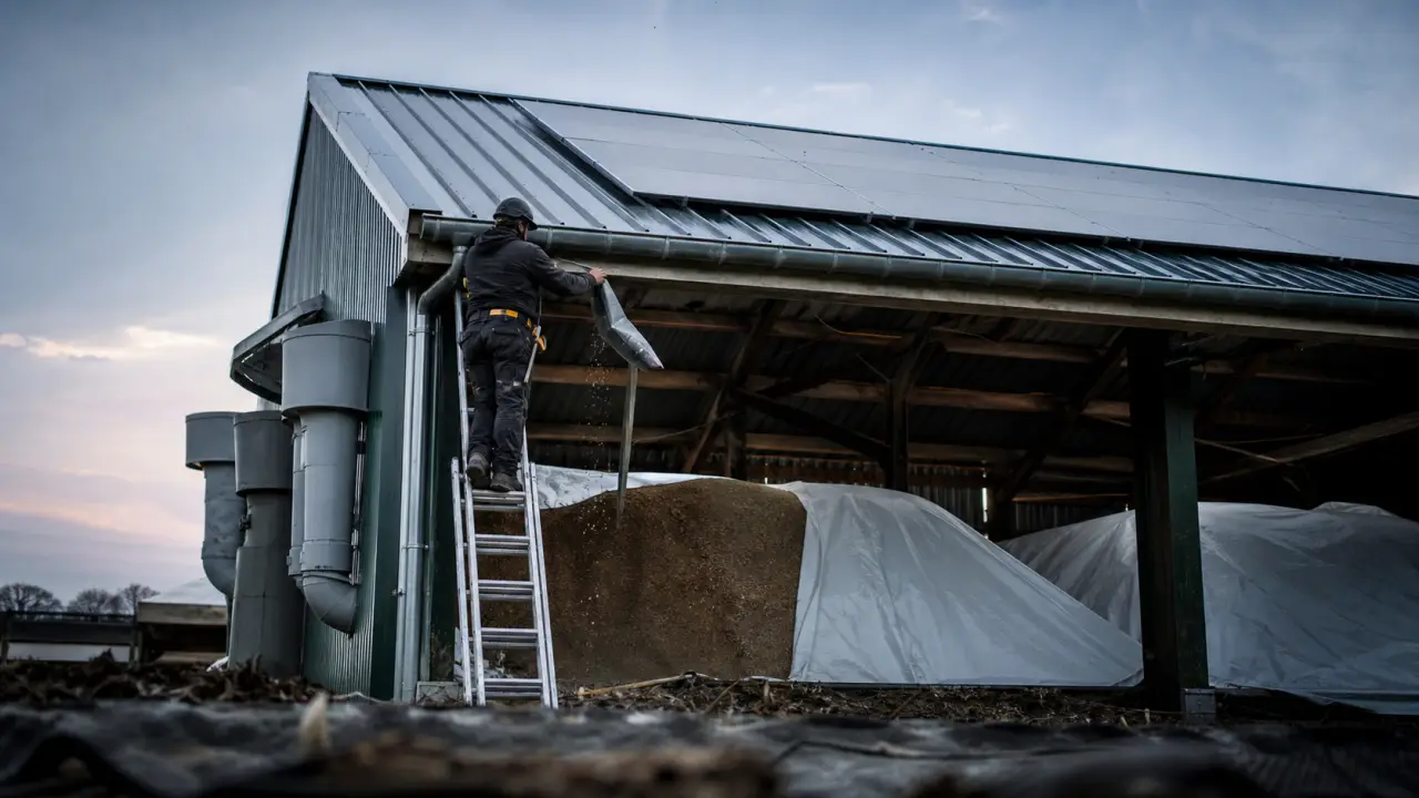 Rénovation toiture bâtiment agricole : couvreur et panneaux solaires sur hangar