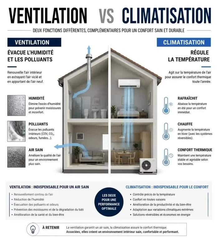 Différence entre ventilation et climatisation pour le confort thermique