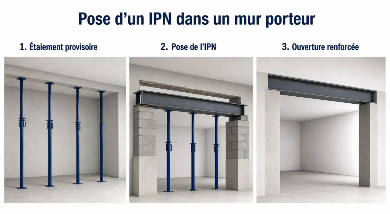 Poser un IPN dans un mur porteur : séquence d’étaiement, mise en place et ouverture sécurisée