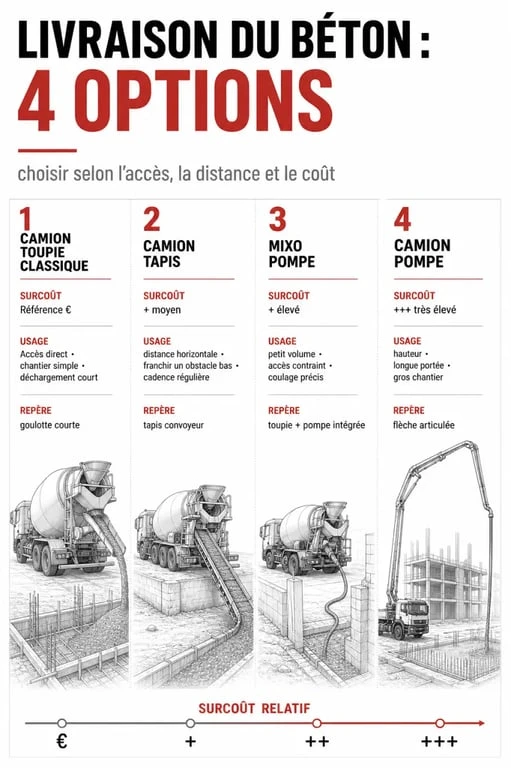 Prix toupi beton : comparatif des modes de livraison et surcoûts