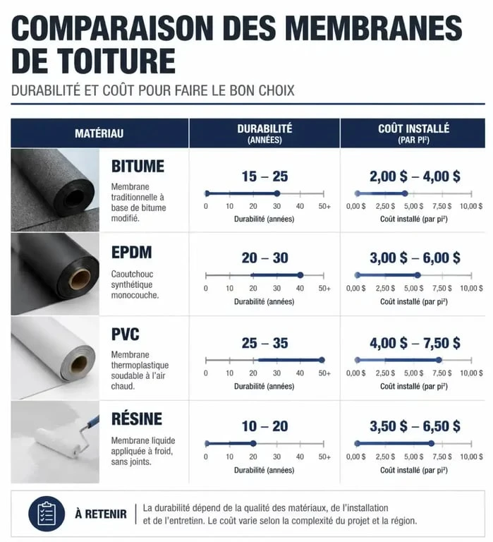 Comparatif des matériaux pour devis étanchéité toiture-terrasse