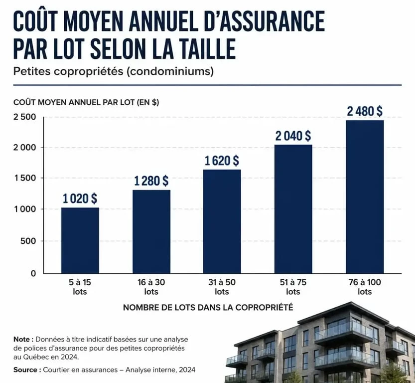 Graphique illustrant le tarif assurance petite copropriété par lot selon la taille de l'immeuble