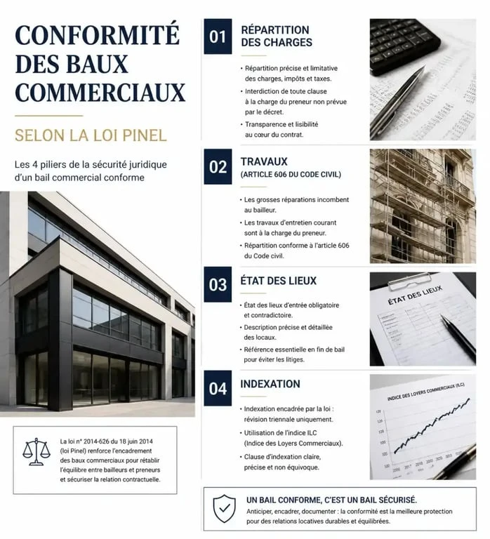 Infographie sur la conformité loi Pinel pour bail commercial type Leasemaker 3.0